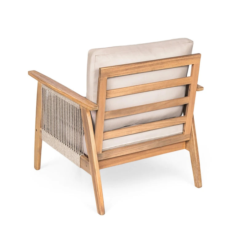 Chaise de terrasse en bois d'acacia et corde avec coussins (Lot de 2)