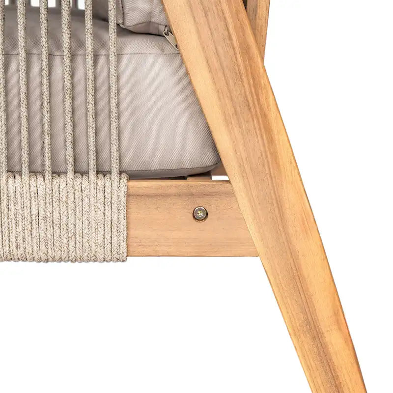 Chaise de terrasse en bois d'acacia et corde avec coussins (Lot de 2)