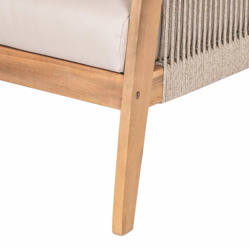Chaise de terrasse en bois d'acacia et corde avec coussins (Lot de 2)