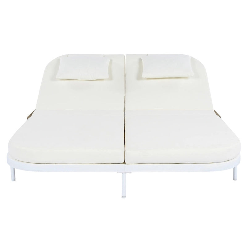 Lit de repos en rotin pour patio avec dossier réglable sur 5 positions et coussins amovibles