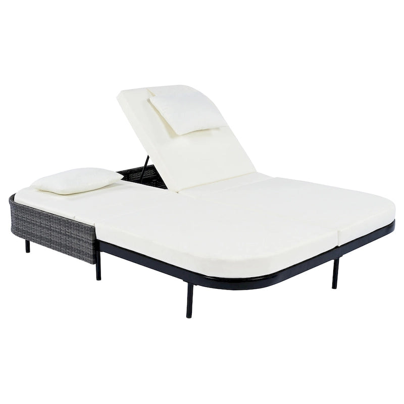 Lit de repos en rotin pour patio avec dossier réglable sur 5 positions et coussins amovibles
