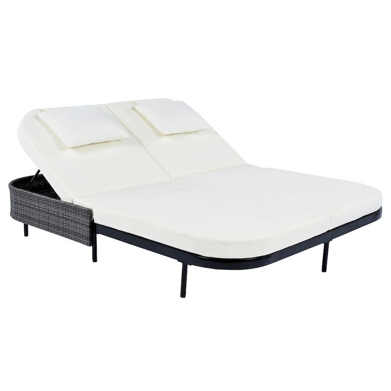 Lit de repos en rotin pour patio avec dossier réglable sur 5 positions et coussins amovibles