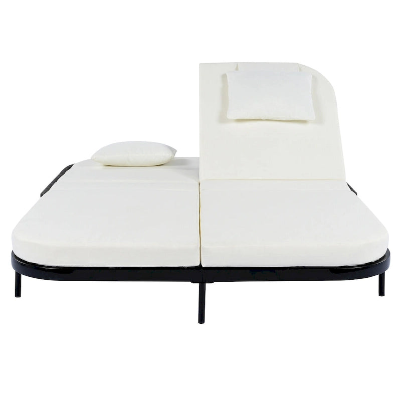 Lit de repos en rotin pour patio avec dossier réglable sur 5 positions et coussins amovibles