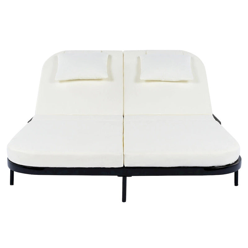 Lit de repos en rotin pour patio avec dossier réglable sur 5 positions et coussins amovibles