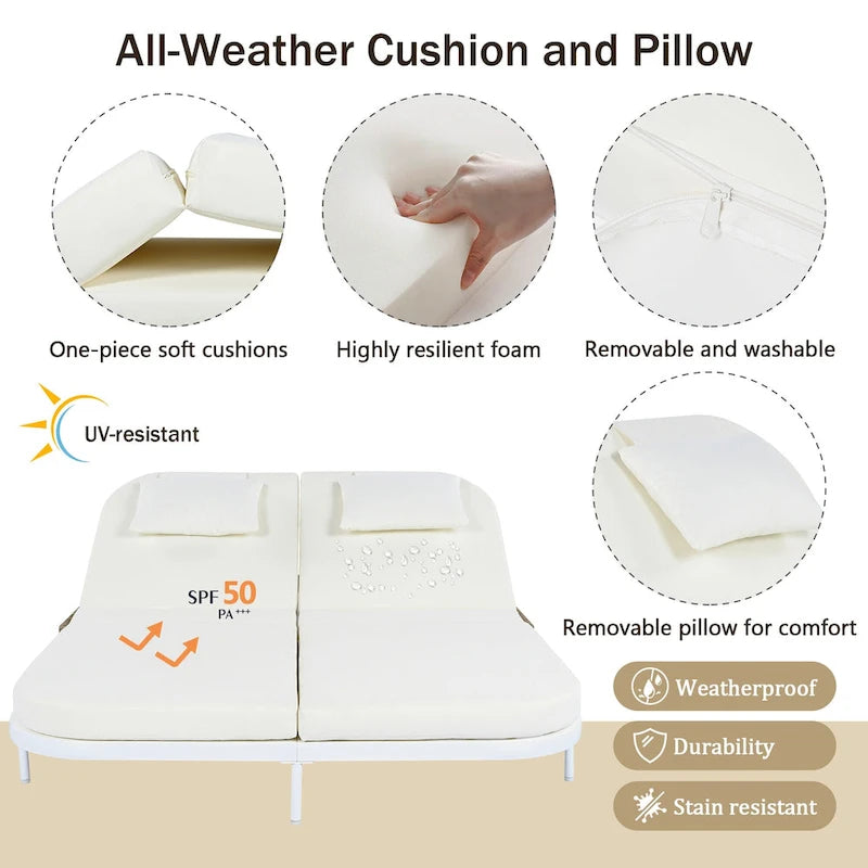 Lit de repos en rotin pour patio avec dossier réglable sur 5 positions et coussins amovibles