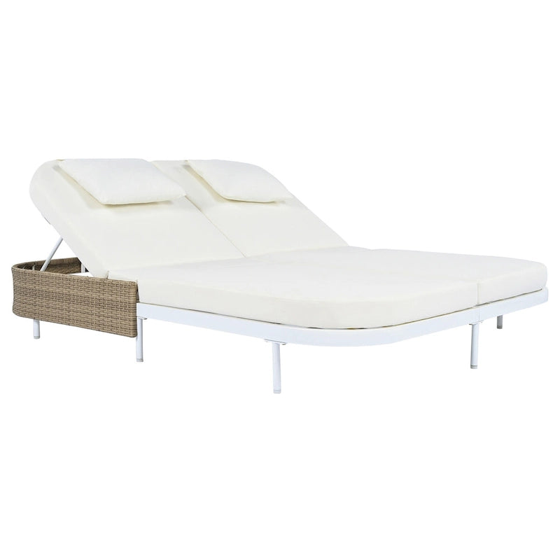 Lit de repos en rotin pour patio avec dossier réglable sur 5 positions et coussins amovibles