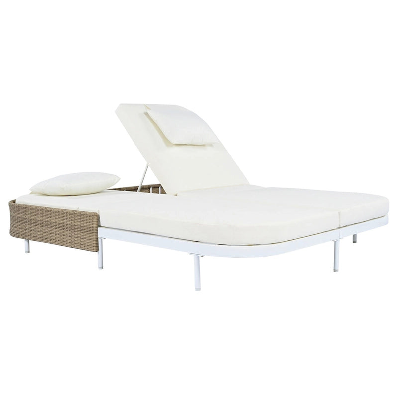 Lit de repos en rotin pour patio avec dossier réglable sur 5 positions et coussins amovibles