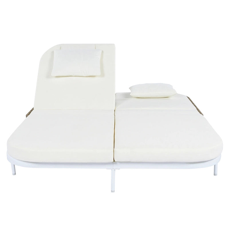Lit de repos en rotin pour patio avec dossier réglable sur 5 positions et coussins amovibles