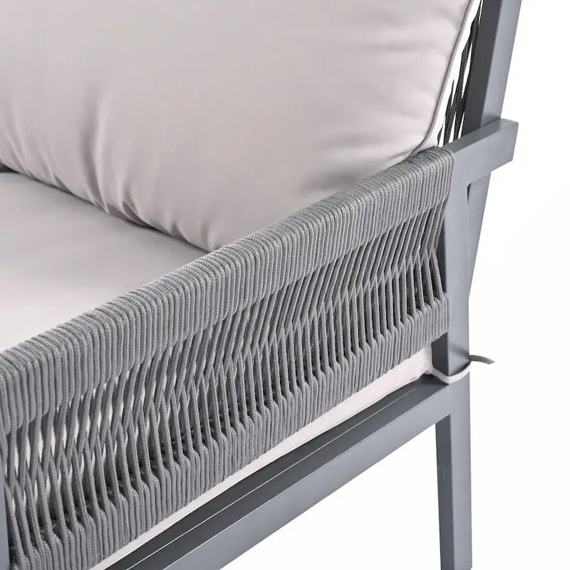 Ensemble de canapés de patio 4 pièces en corde avec coussins épais