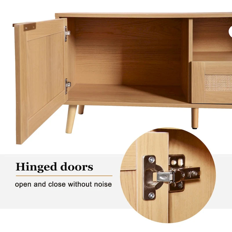 Meuble TV en rotin Roomfitters pour téléviseur de 85 pouces, meuble média style ferme, pieds en bois massif, bois