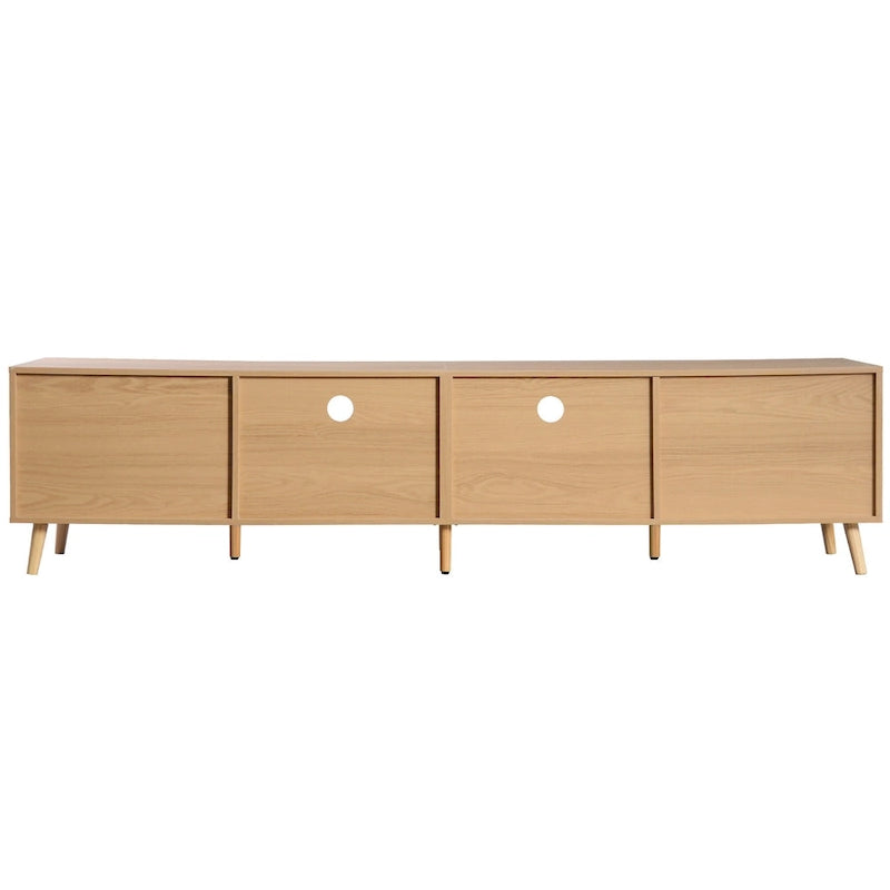 Meuble TV en rotin Roomfitters pour téléviseur de 85 pouces, meuble média style ferme, pieds en bois massif, bois