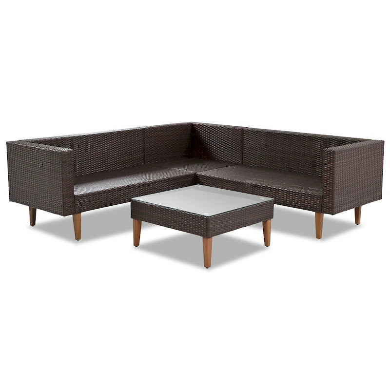Canapé d'angle 4 places avec table et coussins colorés