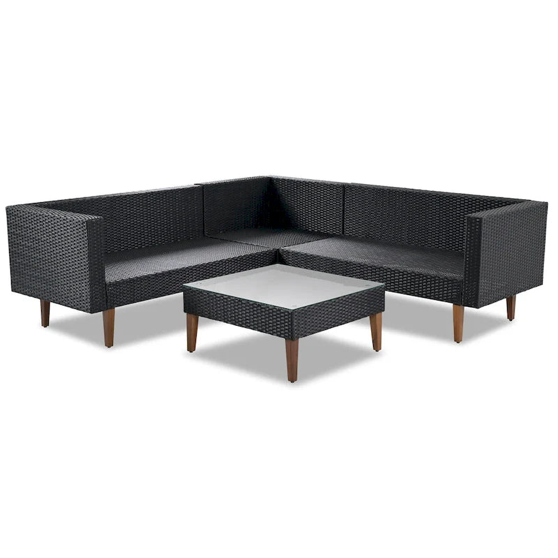 Canapé d'angle 4 places avec table et coussins colorés