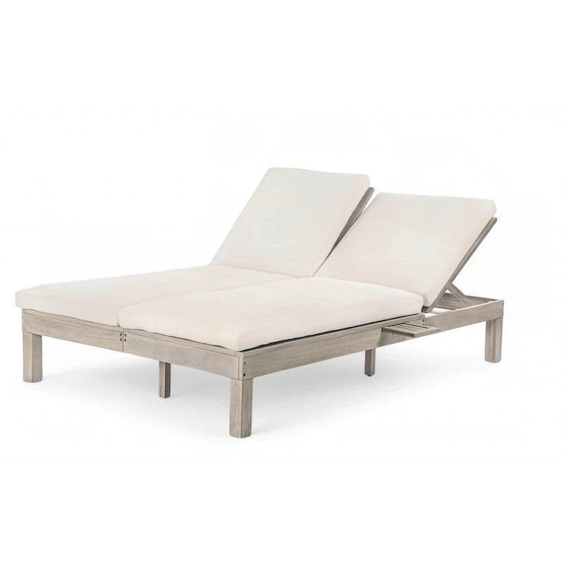 Chaise longue d'extérieur avec coussin et plateaux latéraux pliants