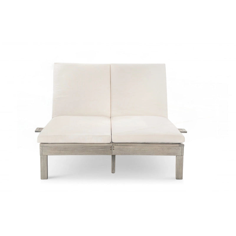 Chaise longue d'extérieur avec coussin et plateaux latéraux pliants