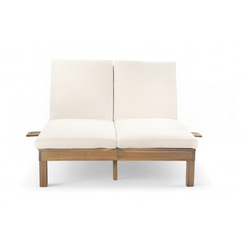 Chaise longue d'extérieur avec coussin et plateaux latéraux pliants