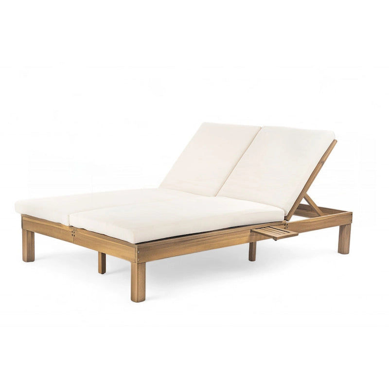 Chaise longue d'extérieur avec coussin et plateaux latéraux pliants