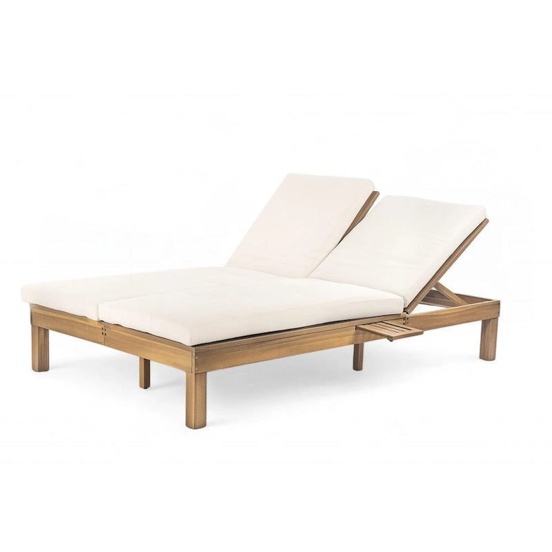 Chaise longue d'extérieur avec coussin et plateaux latéraux pliants