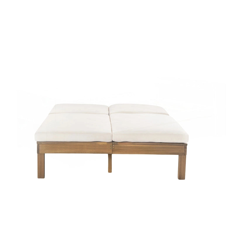 Chaise longue d'extérieur avec coussin et plateaux latéraux pliants