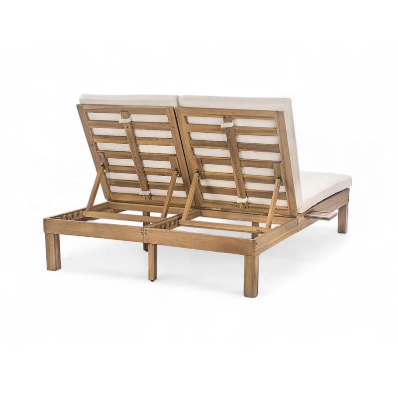Chaise longue d'extérieur avec coussin et plateaux latéraux pliants