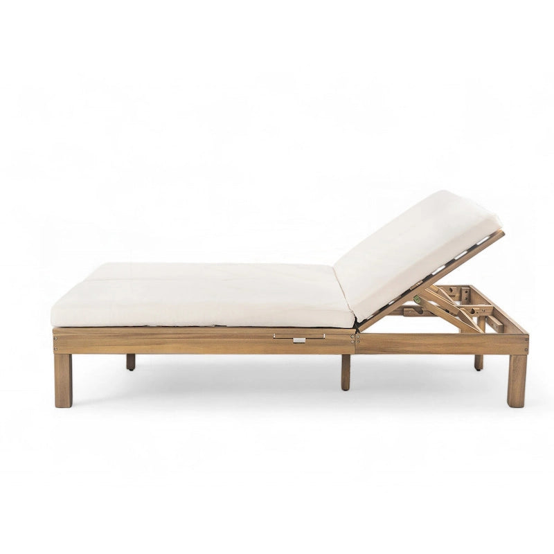 Chaise longue d'extérieur avec coussin et plateaux latéraux pliants