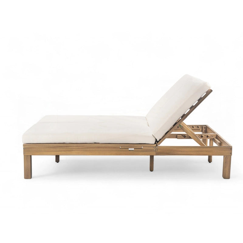 Chaise longue d'extérieur avec coussin et plateaux latéraux pliants