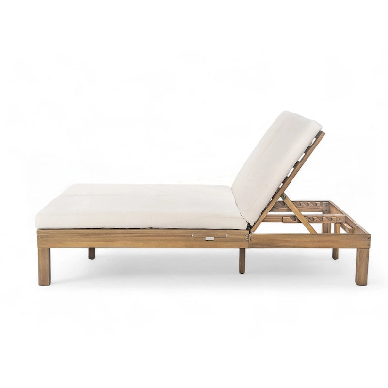Chaise longue d'extérieur avec coussin et plateaux latéraux pliants