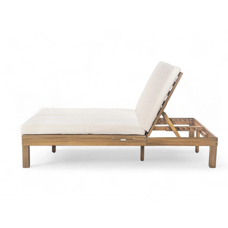 Chaise longue d'extérieur avec coussin et plateaux latéraux pliants