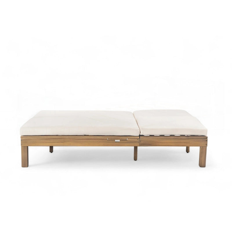 Chaise longue d'extérieur avec coussin et plateaux latéraux pliants