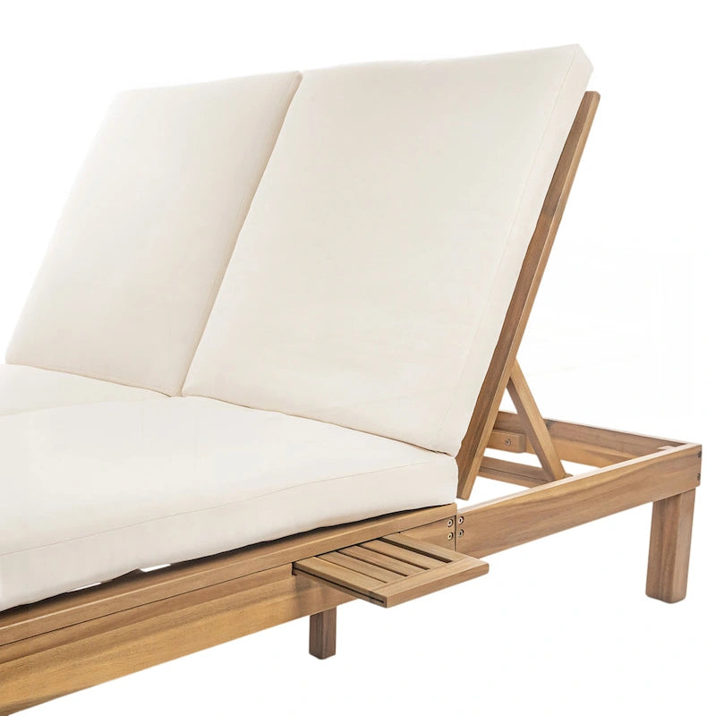 Chaise longue d'extérieur avec coussin et plateaux latéraux pliants