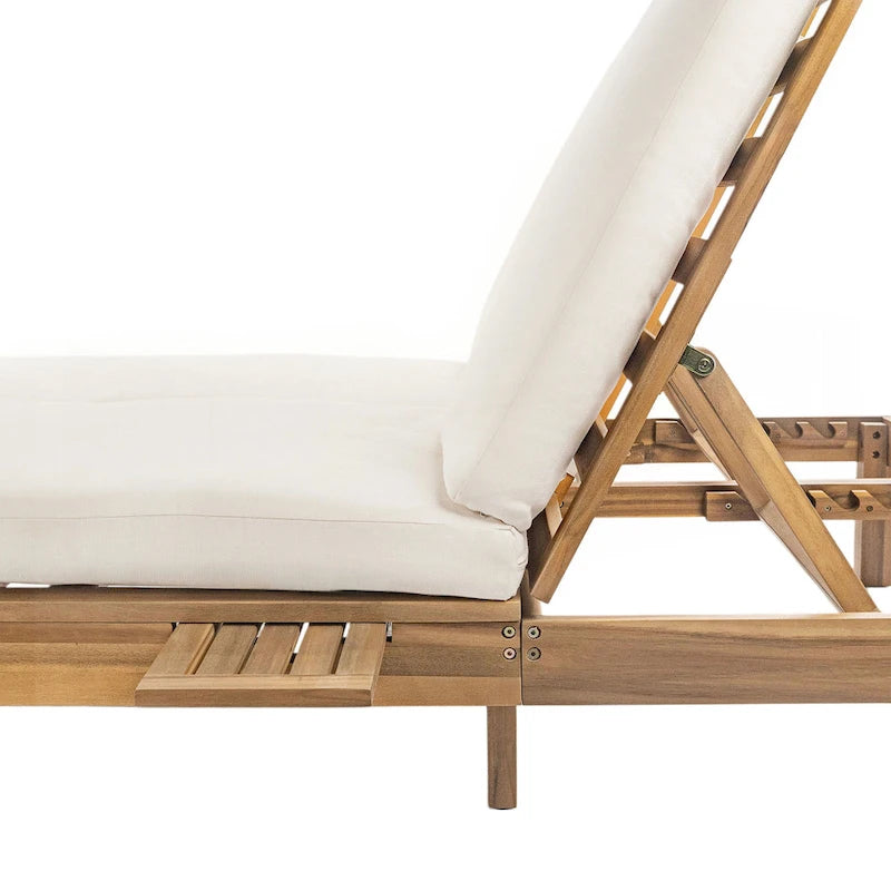 Chaise longue d'extérieur avec coussin et plateaux latéraux pliants