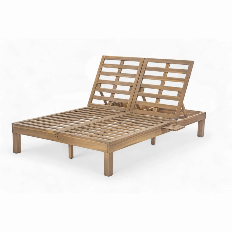 Chaise longue d'extérieur avec coussin et plateaux latéraux pliants