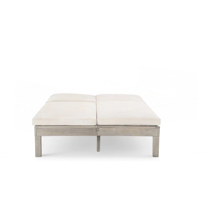 Chaise longue d'extérieur avec coussin et plateaux latéraux pliants