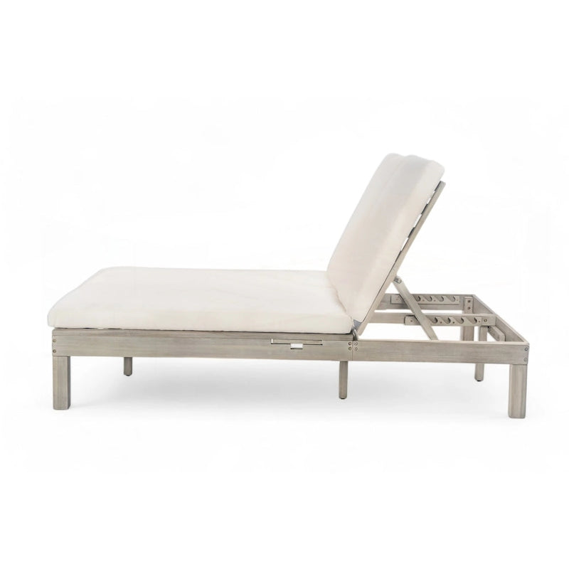 Chaise longue d'extérieur avec coussin et plateaux latéraux pliants