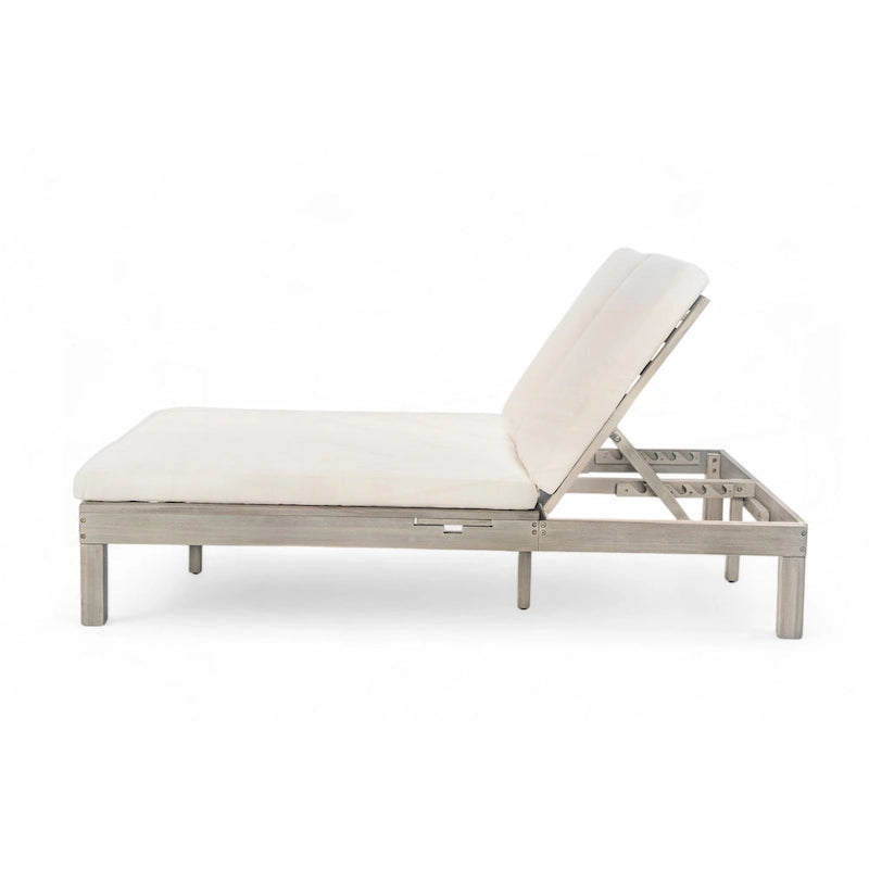 Chaise longue d'extérieur avec coussin et plateaux latéraux pliants