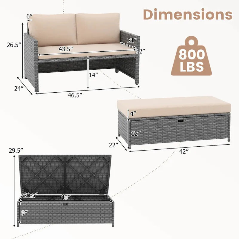 Causeuse de patio Costway 2 places avec rangement multifonctionnel de 31 gal - Voir les détails