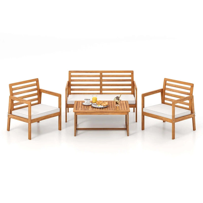 Costway Ensemble de Meubles de Jardin 4 pièces en Bois avec Coussins Souples – Voir les détails