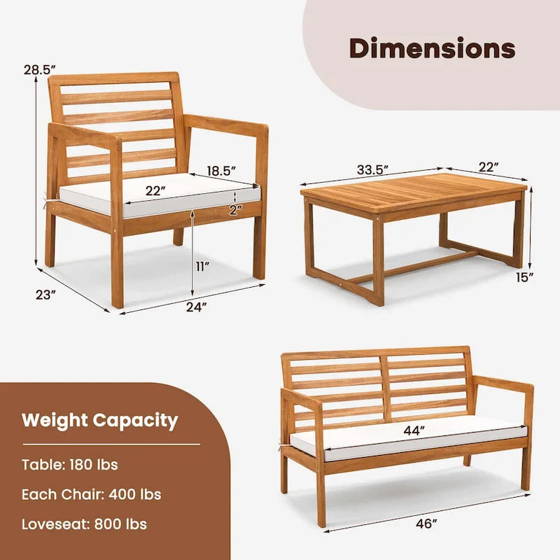 Costway Ensemble de Meubles de Jardin 4 pièces en Bois avec Coussins Souples – Voir les détails