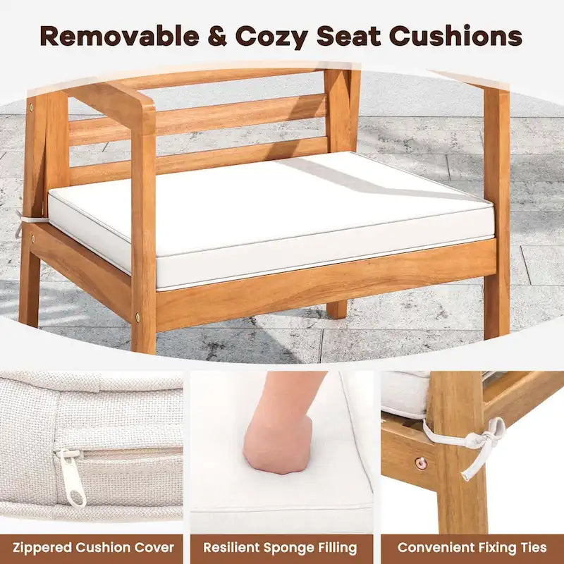 Costway Ensemble de Meubles de Jardin 4 pièces en Bois avec Coussins Souples – Voir les détails