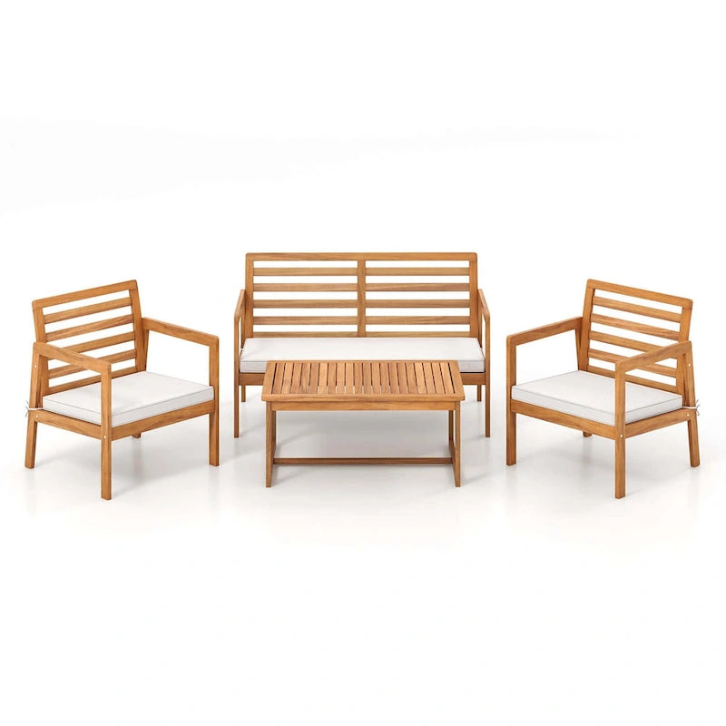 Costway Ensemble de Meubles de Jardin 4 pièces en Bois avec Coussins Souples – Voir les détails