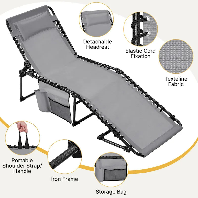 Chaise longue pliante d'extérieur Yaheetech avec 5 positions de dossier