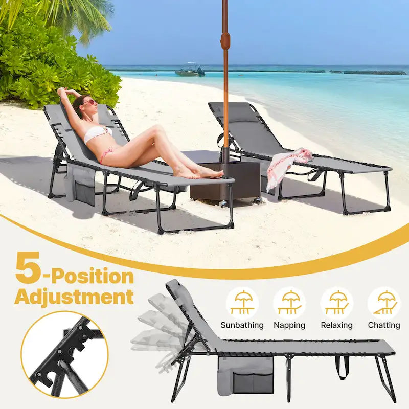 Chaise longue pliante d'extérieur Yaheetech avec 5 positions de dossier