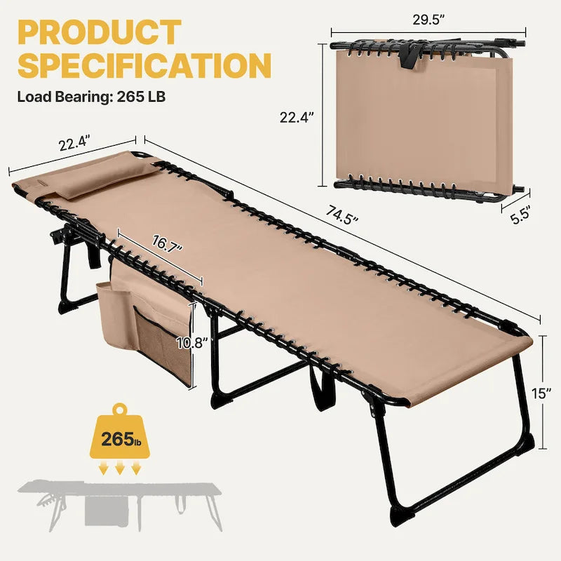 Chaise longue pliante d'extérieur Yaheetech avec 5 positions de dossier