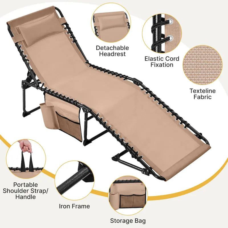 Chaise longue pliante d'extérieur Yaheetech avec 5 positions de dossier
