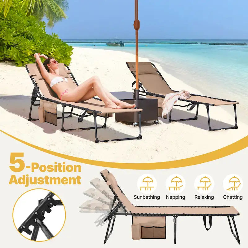 Chaise longue pliante d'extérieur Yaheetech avec 5 positions de dossier