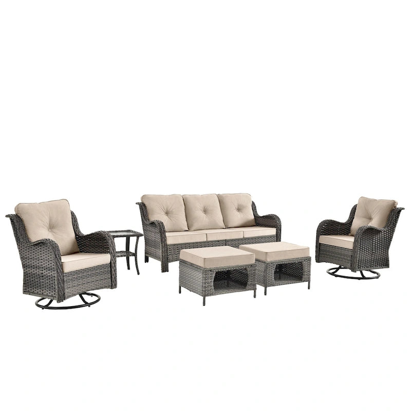 Ensemble de patio 6 pièces avec fauteuils à bascule pivotants