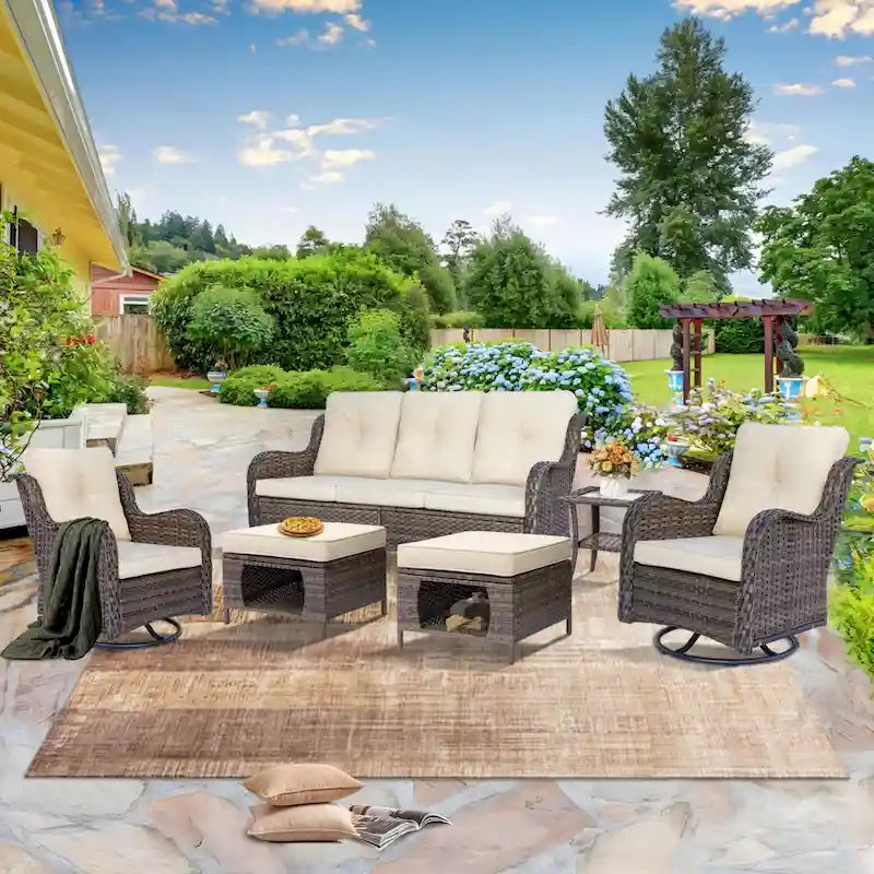 Ensemble de patio 6 pièces avec fauteuils à bascule pivotants