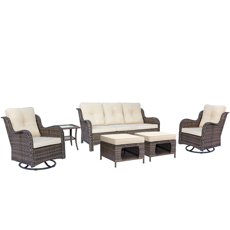 Ensemble de patio 6 pièces avec fauteuils à bascule pivotants