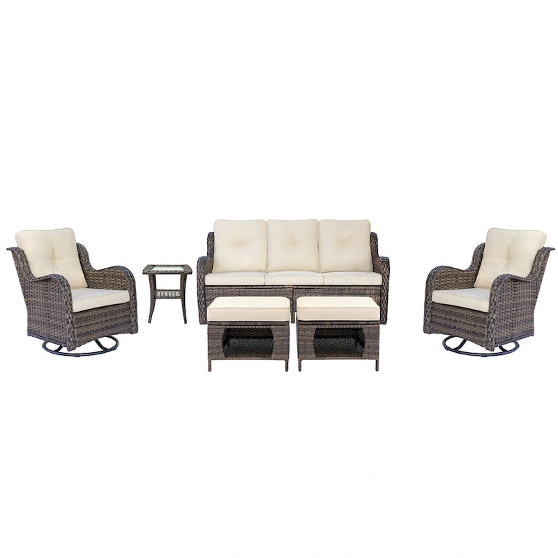 Ensemble de patio 6 pièces avec fauteuils à bascule pivotants