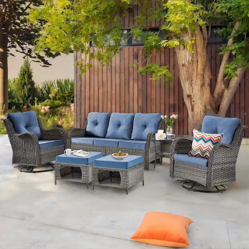 Ensemble de patio 6 pièces avec fauteuils à bascule pivotants